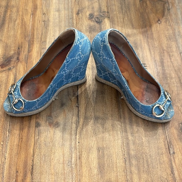 GUCCI Denim Horsebit Wedges Size 38 (8) - Picture 5 of 8